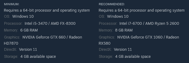 System Requirements for PC & Steam
